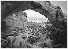 Hickman Bridge, mid-day. Capitol Reef National Park, Utah, USA. (black and white)