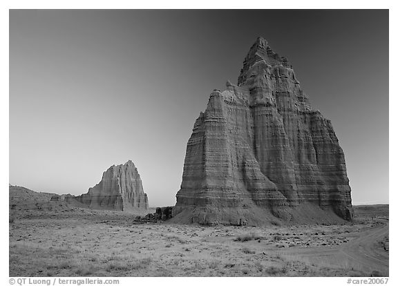 Temples of the Sun and Moon, dawn. Capitol Reef National Park (black and white)