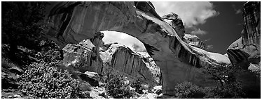 Hickman natural arch. Capitol Reef National Park (Panoramic black and white)