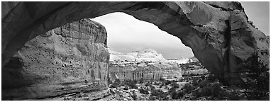 Hickman arch. Capitol Reef National Park (Panoramic black and white)