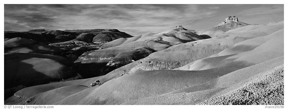 Bentonite hills landscape, Cathedral Valley. Capitol Reef National Park (black and white)