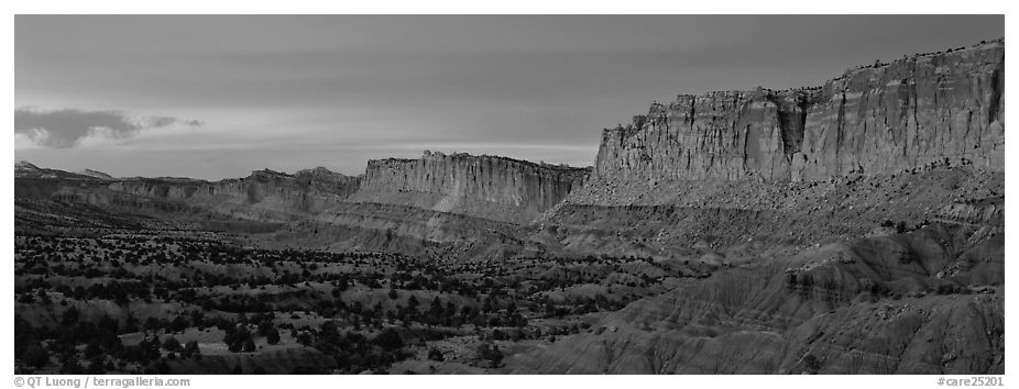 Sandstone cliffs at sunset. Capitol Reef National Park (black and white)