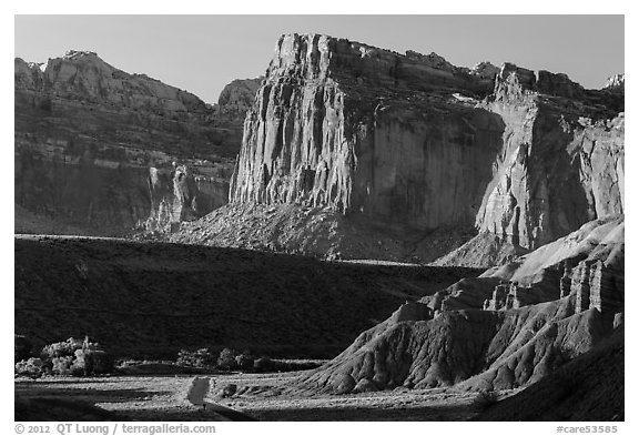 Cliffs near Fruita at sunset. Capitol Reef National Park (black and white)