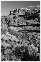 Stream and cliffs. Capitol Reef National Park ( black and white)