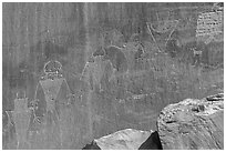 Fremont Petroglyphs of human figures. Capitol Reef National Park, Utah, USA. (black and white)