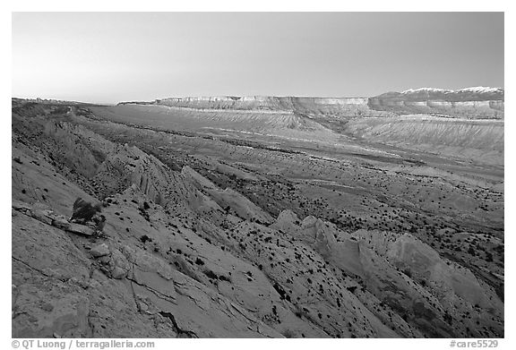 Tilted rock layers, Waterpocket Fold, sunset. Capitol Reef National Park, Utah, USA.