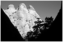 Sandstone towers seen from Surprise Canyon. Capitol Reef National Park, Utah, USA. (black and white)