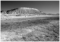 Colorful Bentonite flats and cliffs. Capitol Reef National Park, Utah, USA. (black and white)