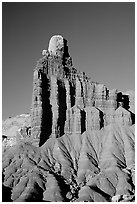 Chimney Rock at sunset. Capitol Reef National Park, Utah, USA. (black and white)