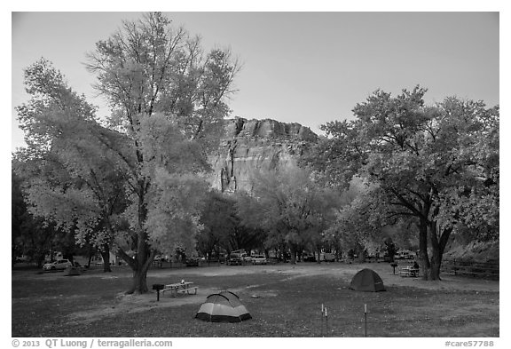 Fruita Campground at dusk. Capitol Reef National Park, Utah, USA.