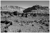 Park visitor looking, Sunset Point. Capitol Reef National Park, Utah, USA. (black and white)