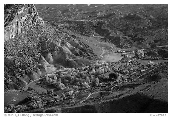 Fruita campground from above in autumn. Capitol Reef National Park, Utah, USA.