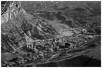 Fruita campground from above in autumn. Capitol Reef National Park, Utah, USA. (black and white)