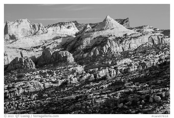 Domes in Navajo Sandstone along monocline. Capitol Reef National Park (black and white)