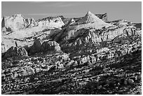 Domes in Navajo Sandstone along monocline. Capitol Reef National Park, Utah, USA. (black and white)