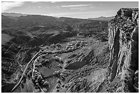 Cliffs and Fruita from Rim Overlook. Capitol Reef National Park, Utah, USA. (black and white)