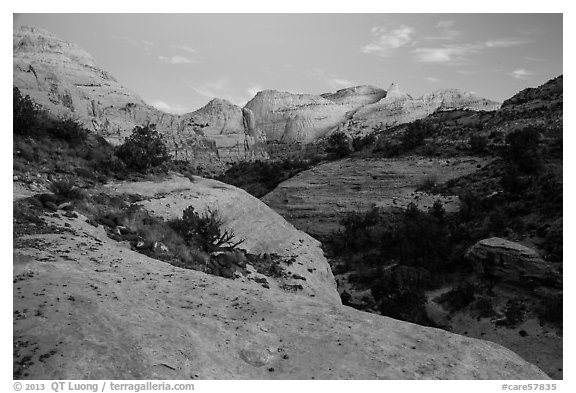 Fremont River Canyon at dusk. Capitol Reef National Park (black and white)