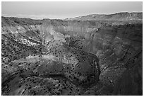 Goosenecks of Sulfur Creek and Waterpocket Fold at dawn. Capitol Reef National Park, Utah, USA. (black and white)