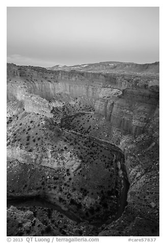Sulfur Creek Goosenecks and Waterpocket Fold at dawn. Capitol Reef National Park (black and white)