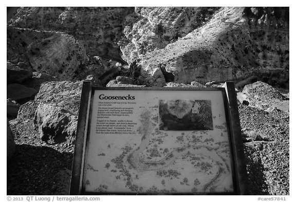 Interpretative sign, Sulfur Creek Goosenecks. Capitol Reef National Park, Utah, USA.