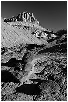 Balsalt Boulders and Wingate Sandstone crags of the Castle. Capitol Reef National Park ( black and white)