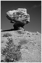 Balanced Rock in  Hartnet Draw. Capitol Reef National Park, Utah, USA. (black and white)