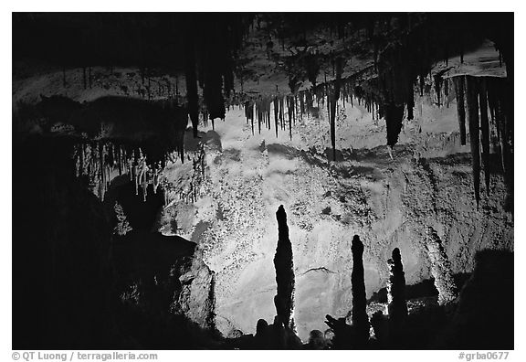 Stalactites and Stalacmites, Lehman Caves. Great Basin National Park (black and white)
