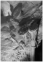 Rare parachute underground formations, Lehman Caves. Great Basin National Park, Nevada, USA. (black and white)