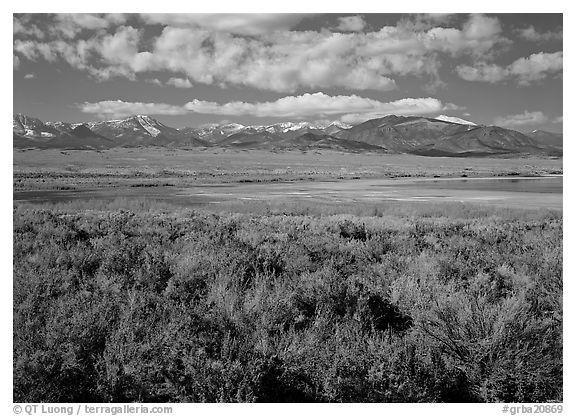 Snake Range raises above Sagebrush plain, seen from the East. Great Basin National Park (black and white)