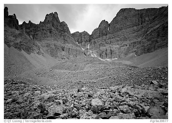 Moraine and North Face of Wheeler Peak. Great Basin  National Park (black and white)