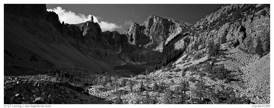 Rocky cirque and Wheeler Peak. Great Basin  National Park (black and white)