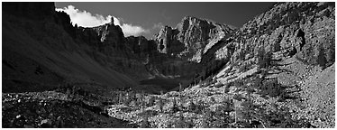 Rocky cirque and Wheeler Peak. Great Basin  National Park (Panoramic black and white)