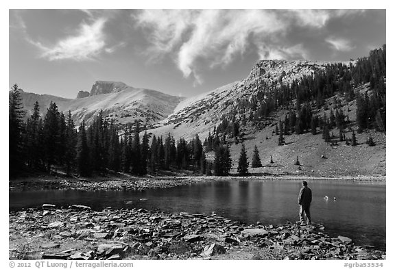 Visitor looking, Stella Lake. Great Basin National Park, Nevada, USA.