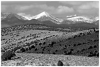 Fresh snow on the Snake range, seen from the foothills. Great Basin National Park, Nevada, USA. (black and white)