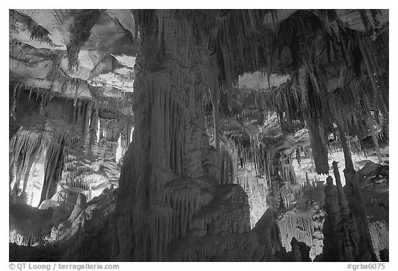Tall columns in Lehman Cave. Great Basin National Park (black and white)