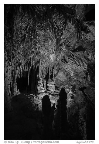 Room with delicate stalagtites, Lehman Cave. Great Basin National Park (black and white)