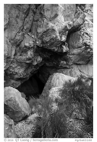 Entrance to Pictograph Cave. Great Basin National Park (black and white)