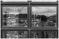 Snake Range, Great Basin Visitor Center window reflexion. Great Basin National Park ( black and white)