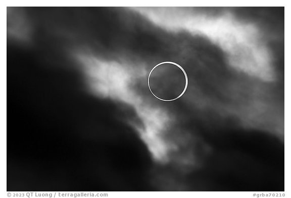 Sun and clouds, end of annularity, eclipse of Oct 14, 2023. Great Basin National Park, Nevada, USA.