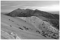 Wheeler Peak and Snake range seen from Mt Washington, dusk. Great Basin National Park, Nevada, USA. (black and white)