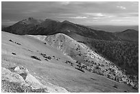Wheeler Peak and Snake range seen from Mt Washington, sunrise. Great Basin National Park, Nevada, USA. (black and white)