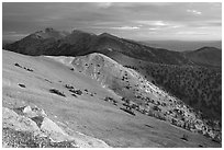Wheeler Peak and Snake range seen from Mt Washington, sunrise. Great Basin National Park, Nevada, USA. (black and white)