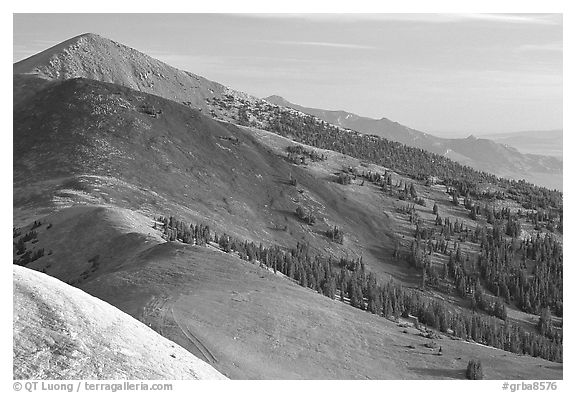 Multi-hued peaks, Snake range seen from Mt Washington, morning. Great Basin National Park, Nevada, USA.