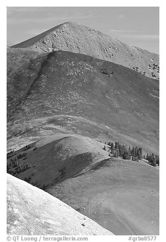 Multi-hued peaks, Snake range seen from Mt Washington, morning. Great Basin National Park (black and white)