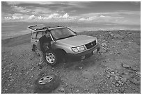Flat tire on Mt Washington. Great Basin National Park, Nevada, USA. (black and white)