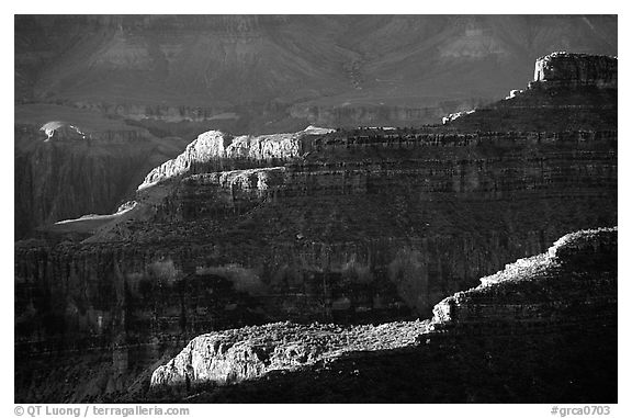 Ridges from Bright Angel Point, sunrise. Grand Canyon National Park (black and white)
