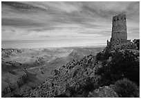 Watchtower, late afternoon. Grand Canyon National Park, Arizona, USA. (black and white)
