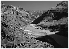 Colorado River at  bottom of  Grand Canyon. Grand Canyon National Park, Arizona, USA. (black and white)