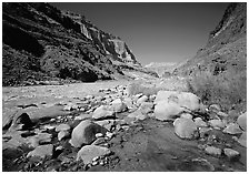 Confluence of Tapeats Creek and the Colorado River. Grand Canyon  National Park ( black and white)