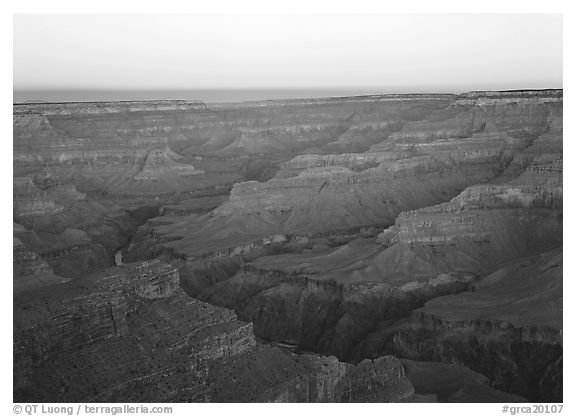 Ridges at dawn from Hopi Point. Grand Canyon  National Park (black and white)